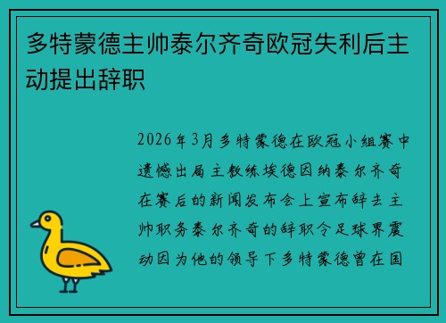多特蒙德主帅泰尔齐奇欧冠失利后主动提出辞职