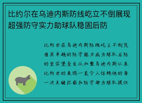 比约尔在乌迪内斯防线屹立不倒展现超强防守实力助球队稳固后防 比约尔在乌迪内斯防线屹立不倒展现超强防守实力助球队稳固后防